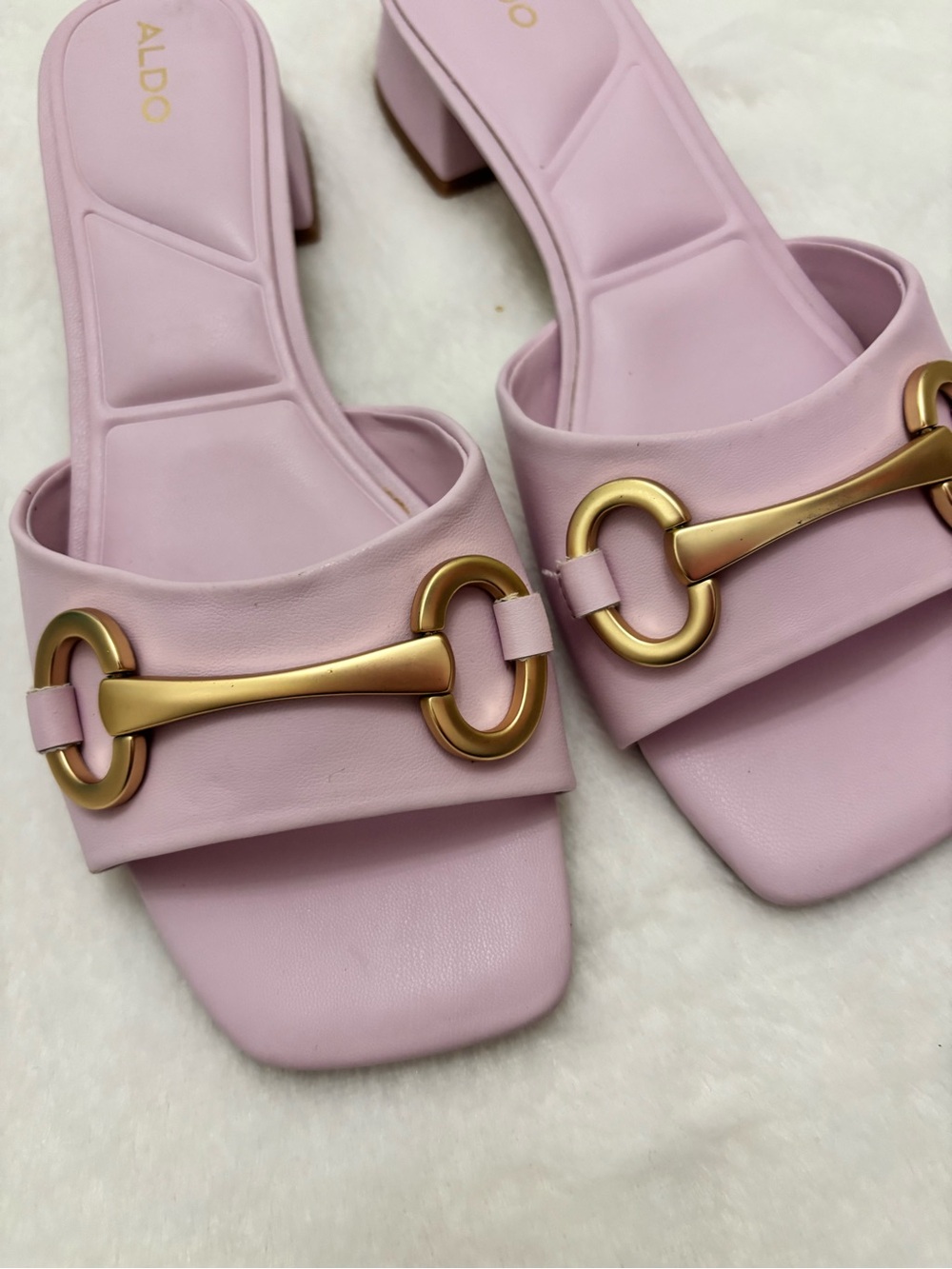 ALDO Faiza Pink Block Heel Slide Sandals with Gold Chain Detail Women’s Size 10 - Picture 3 of 11